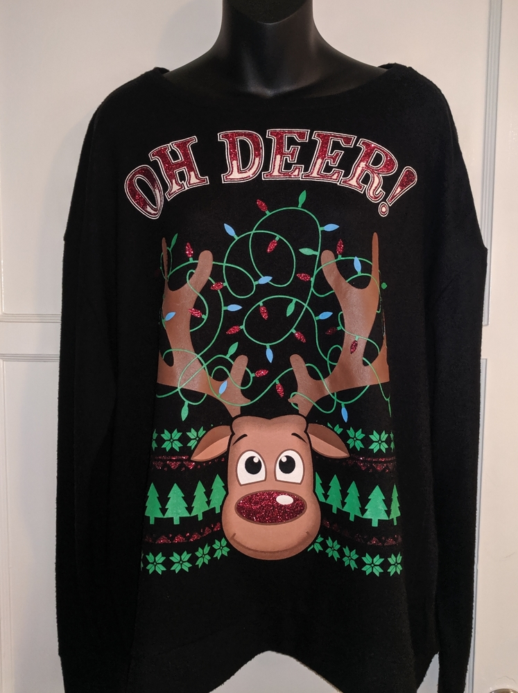 Holiday 'OH DEER!" Sweater Rudolph w/red glitter